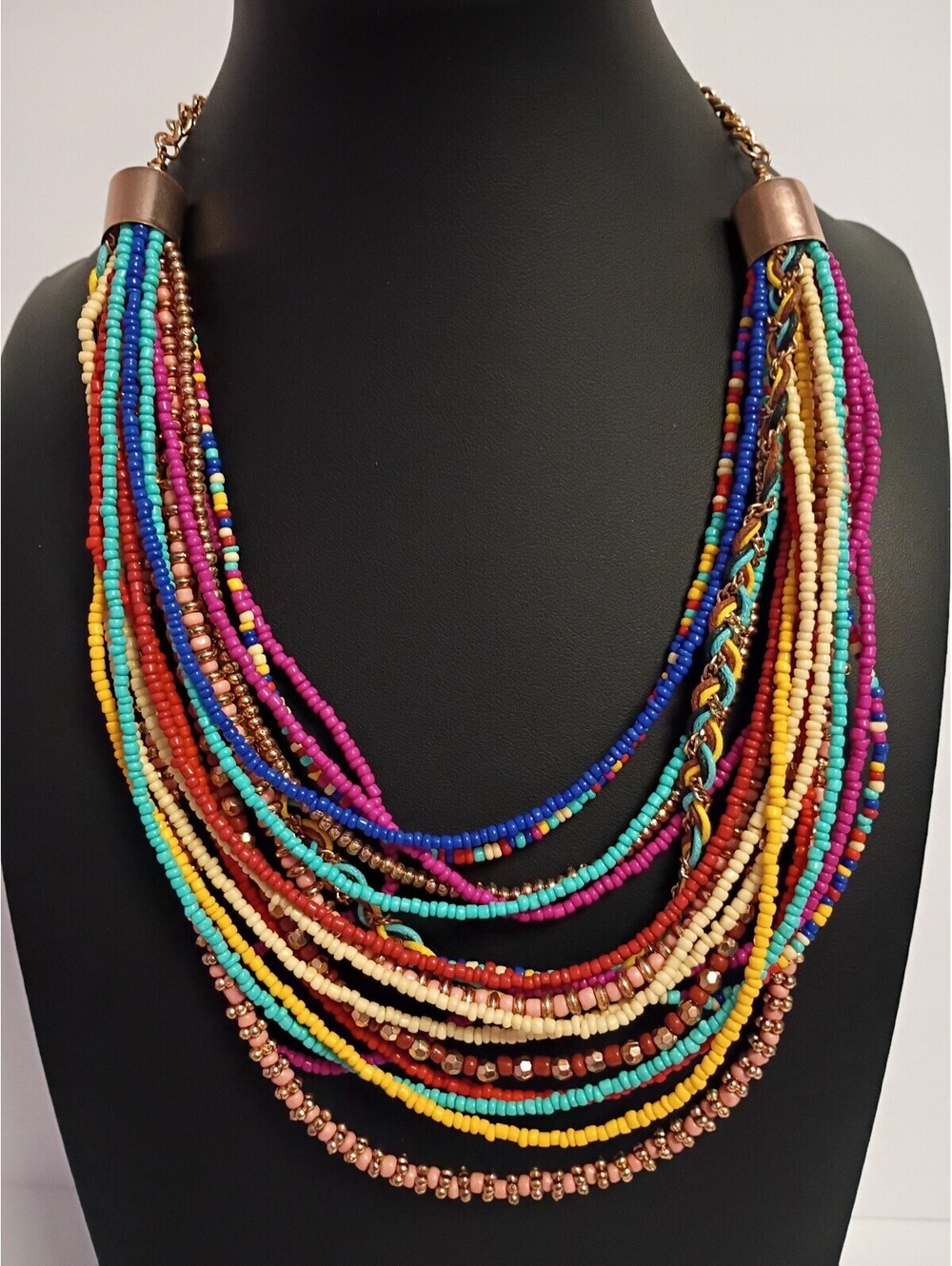 Vintage Charming Charlie Bohemian Style Multicolored Seed Beads Necklace